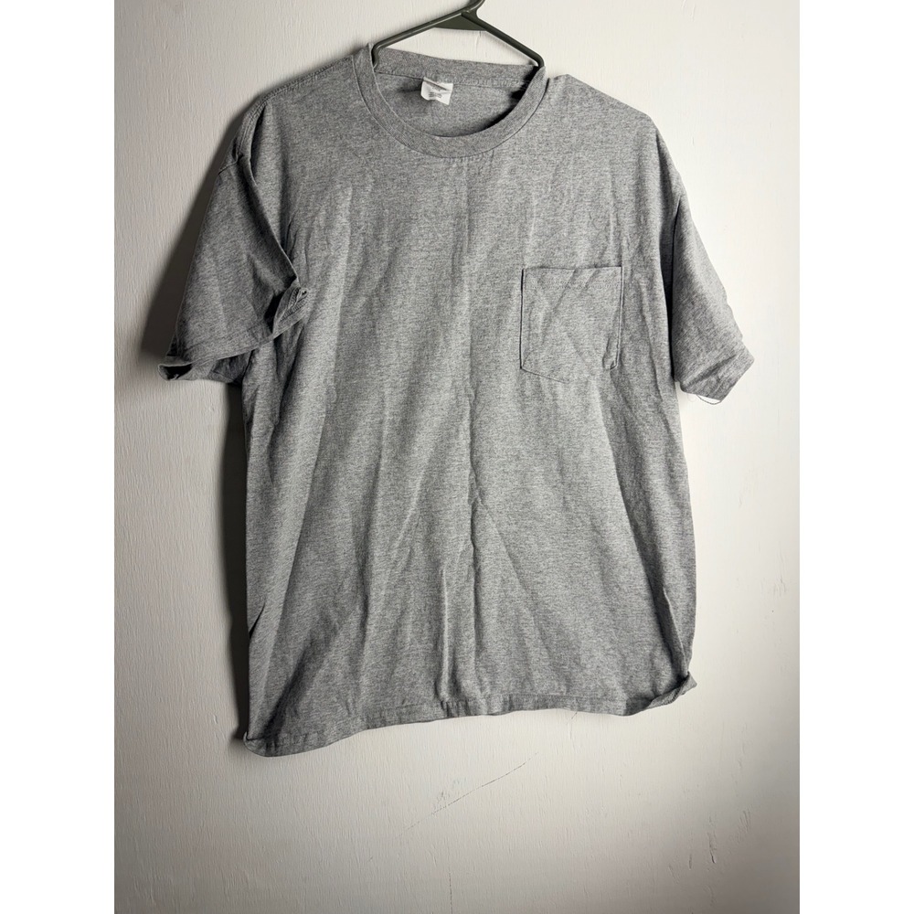 Hanes Authentic-T Mens Large Gray Short Sleeve Pocket T-Shirt Crew Neck Heather
